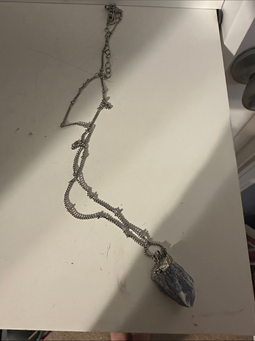 Silver Chain Necklace with Blue Stone Pendant